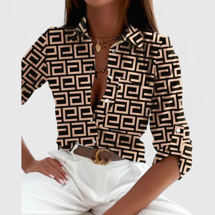 Harriet Osborne | Long-Sleeve Geometric Print Blouse