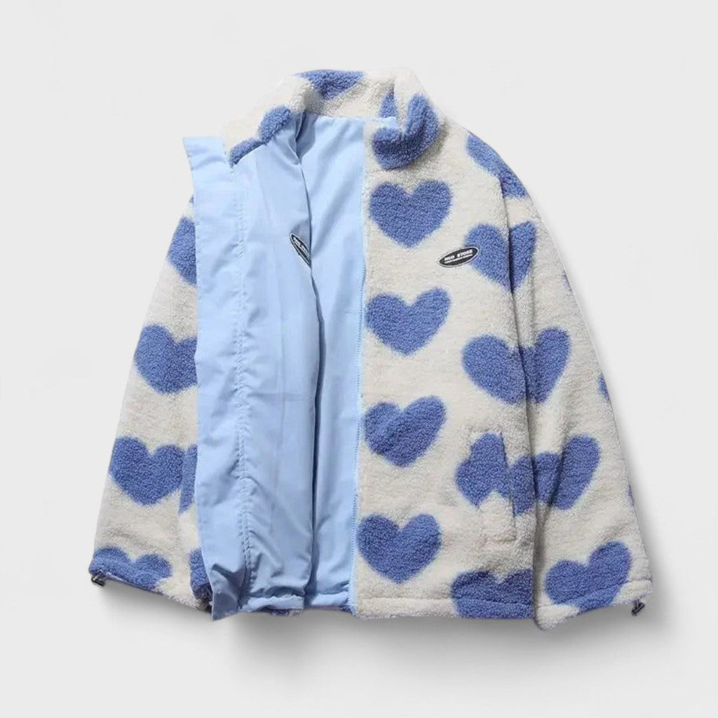 Reversible Heart Print Fleece Jacket with Zip Front and Relaxed Fit