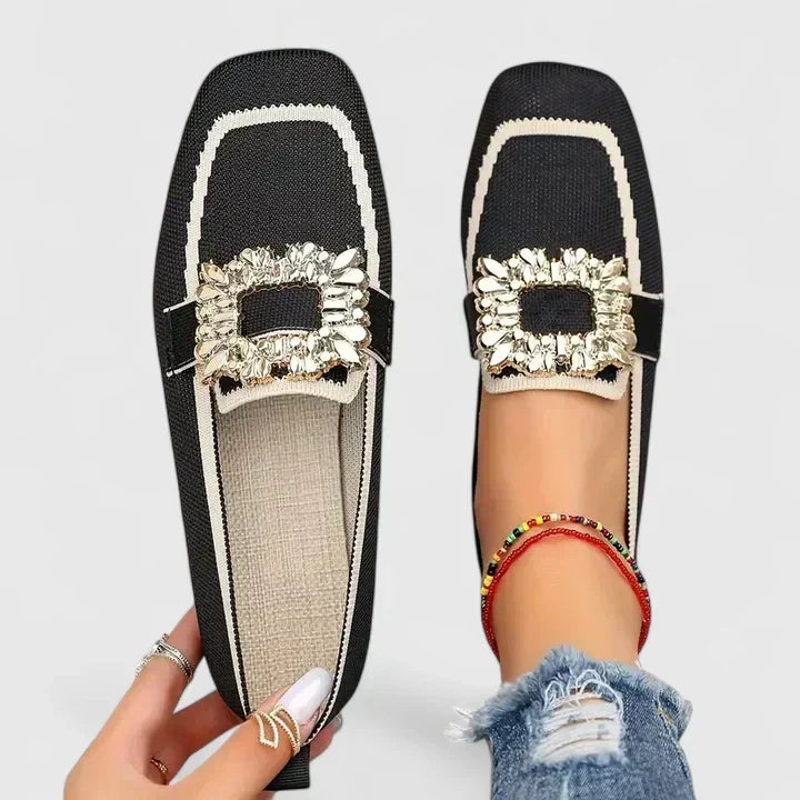 Bridget Lockhart | Embellished Navy Loafers with Crystal Buckle