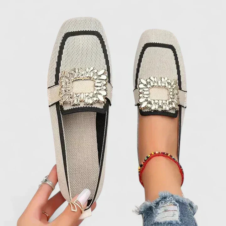 Bridget Lockhart | Embellished Navy Loafers with Crystal Buckle