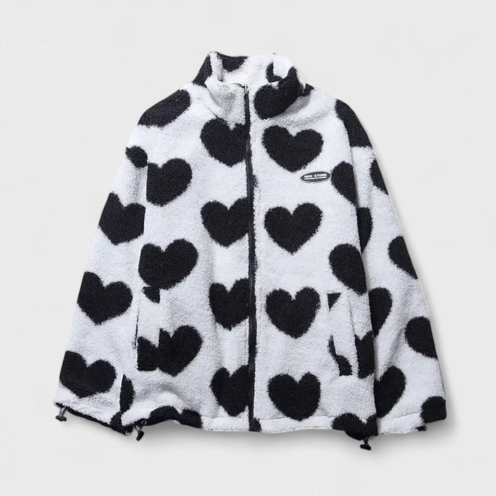 Reversible Heart Print Fleece Jacket with Zip Front and Relaxed Fit
