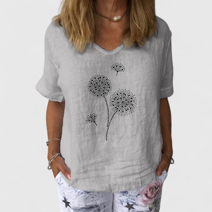 Freya Langley | Cotton-Linen Summer Blouse with Dandelion Print