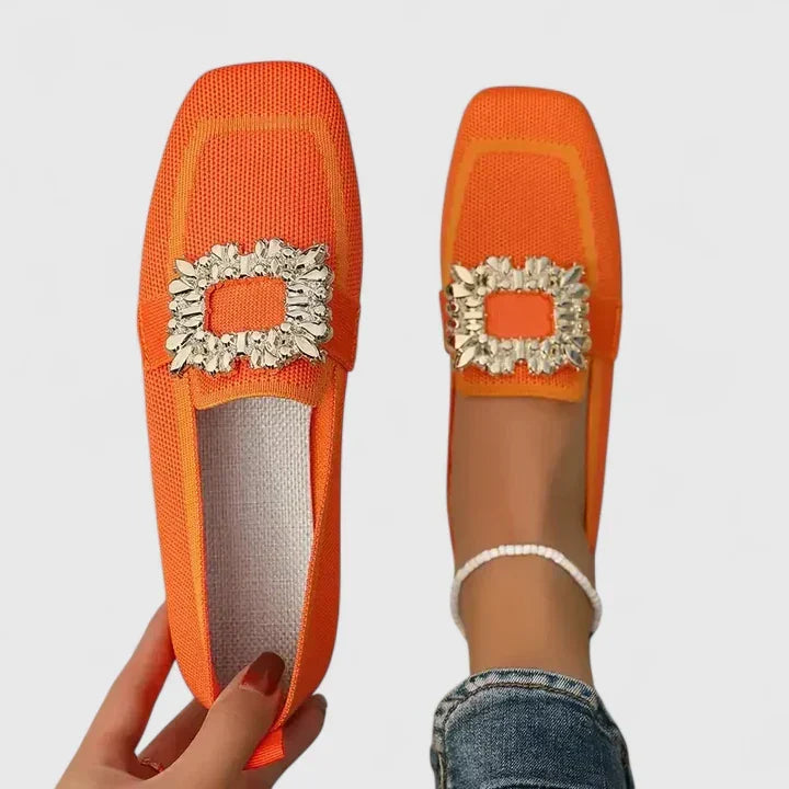 Bridget Lockhart | Embellished Navy Loafers with Crystal Buckle