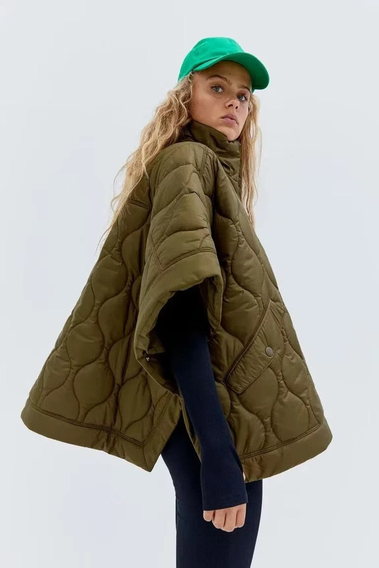 Edith Marlow | Quilted Olive Cape Coat