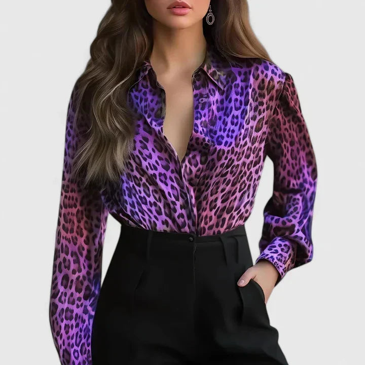 Nina Harcourt | Satin Snake Print Blouse With Point Collar