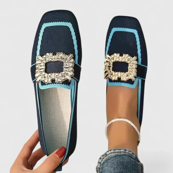 Bridget Lockhart | Embellished Navy Loafers with Crystal Buckle