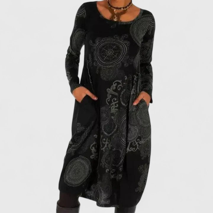 Marina Winslow | Paisley Print Maxi Dress with Long Sleeves