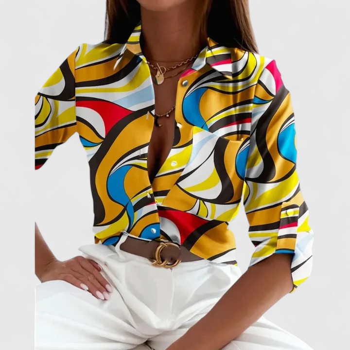 Harriet Osborne | Long-Sleeve Geometric Print Blouse