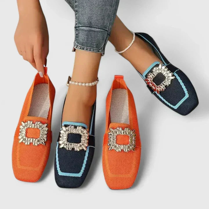 Bridget Lockhart | Embellished Navy Loafers with Crystal Buckle