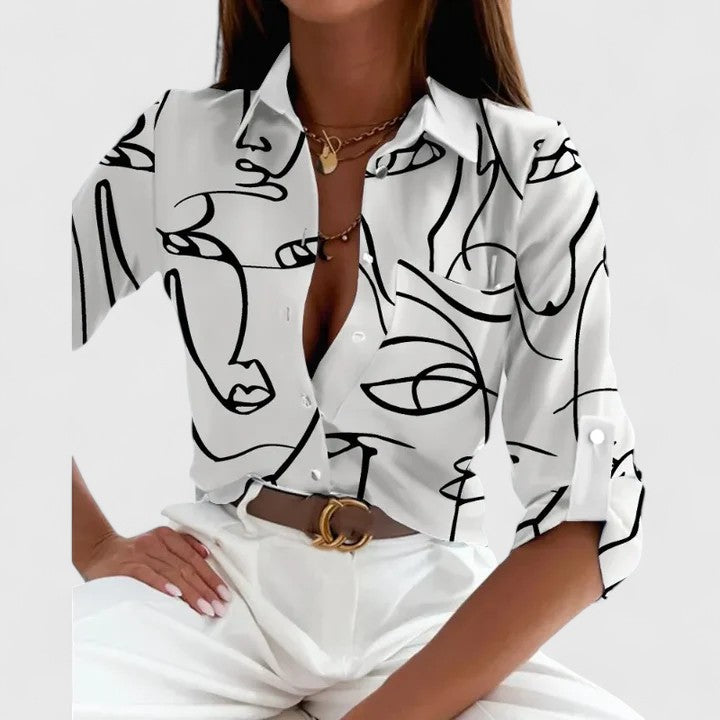 Harriet Osborne | Long-Sleeve Geometric Print Blouse