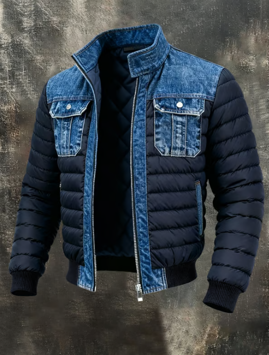 Men's Quilted Denim Hybrid Jacket - Blu