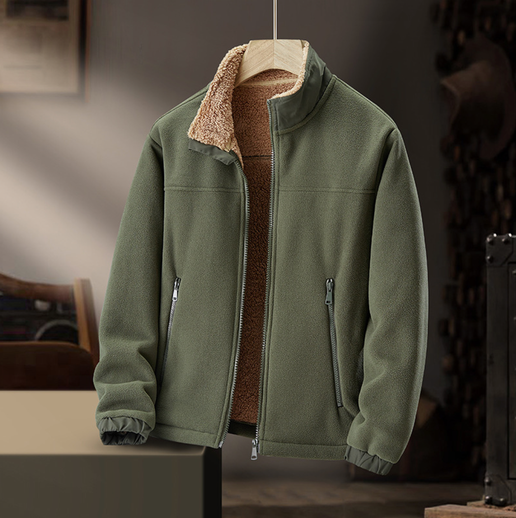 Women's Plush-Lined Fleece Zip Jacket - Army Green