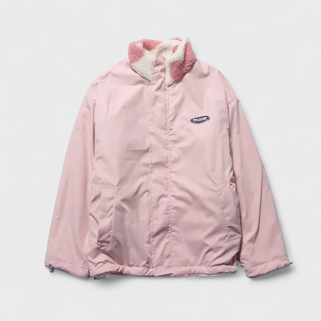 Reversible Heart Print Fleece Jacket with Zip Front and Relaxed Fit