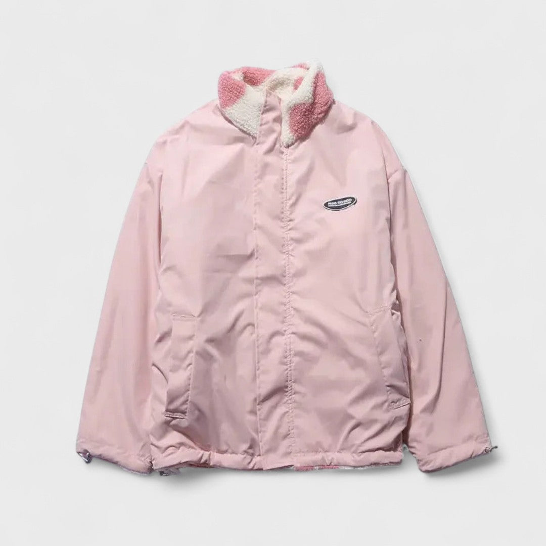 Reversible Heart Print Fleece Jacket with Zip Front and Relaxed Fit