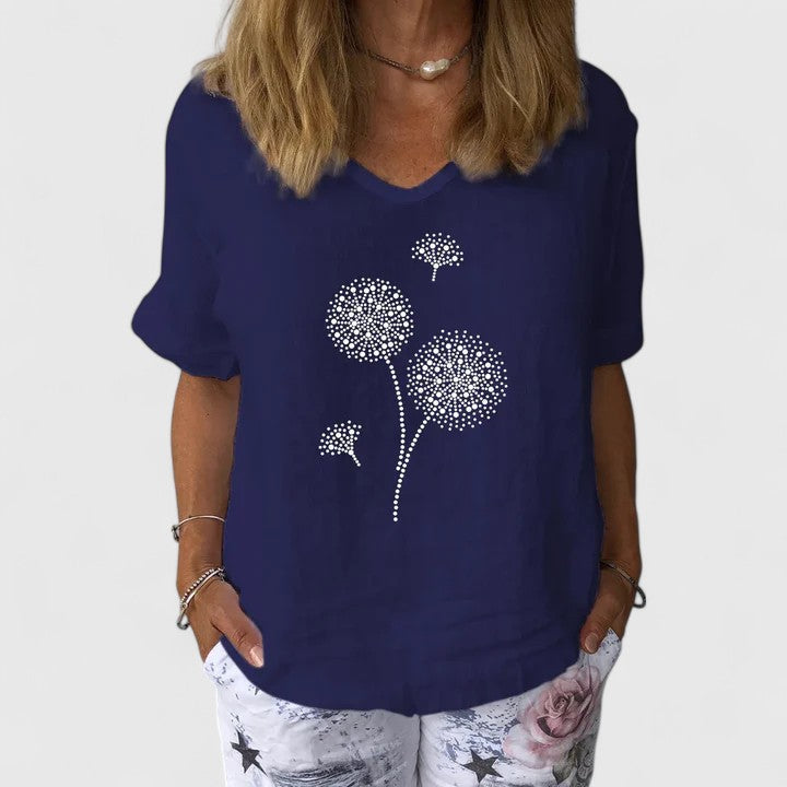 Freya Langley | Cotton-Linen Summer Blouse with Dandelion Print