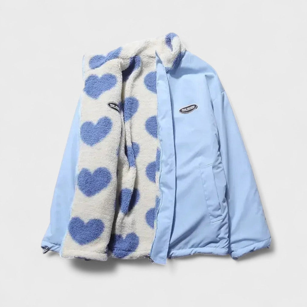 Reversible Heart Print Fleece Jacket with Zip Front and Relaxed Fit