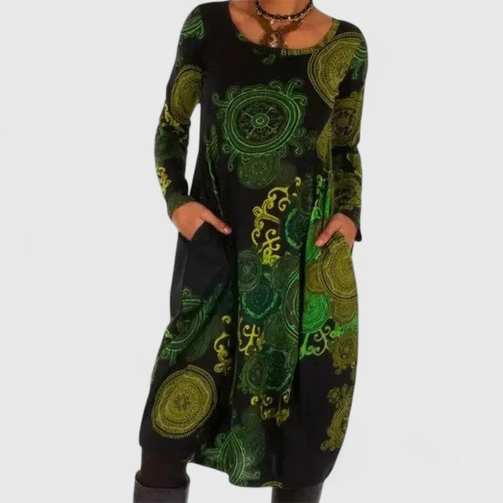 Marina Winslow | Paisley Print Maxi Dress with Long Sleeves