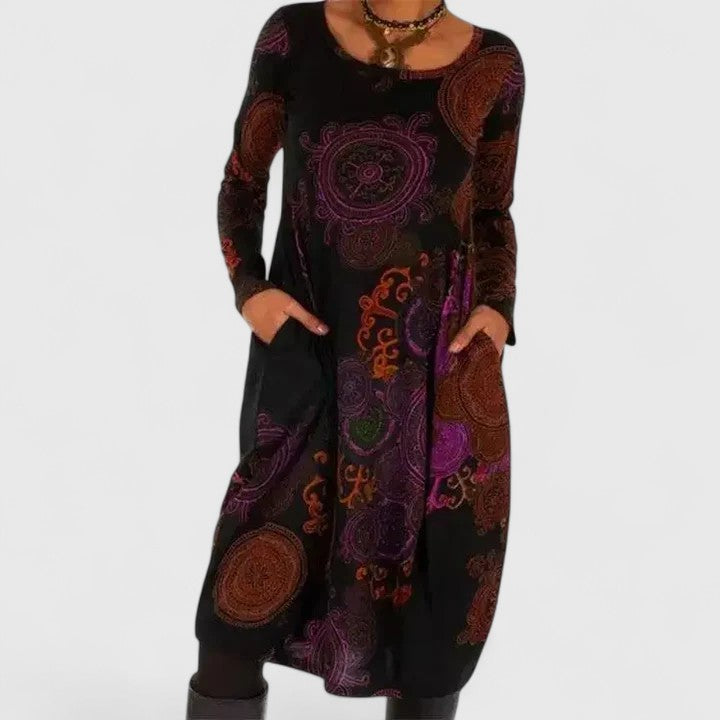 Marina Winslow | Paisley Print Maxi Dress with Long Sleeves