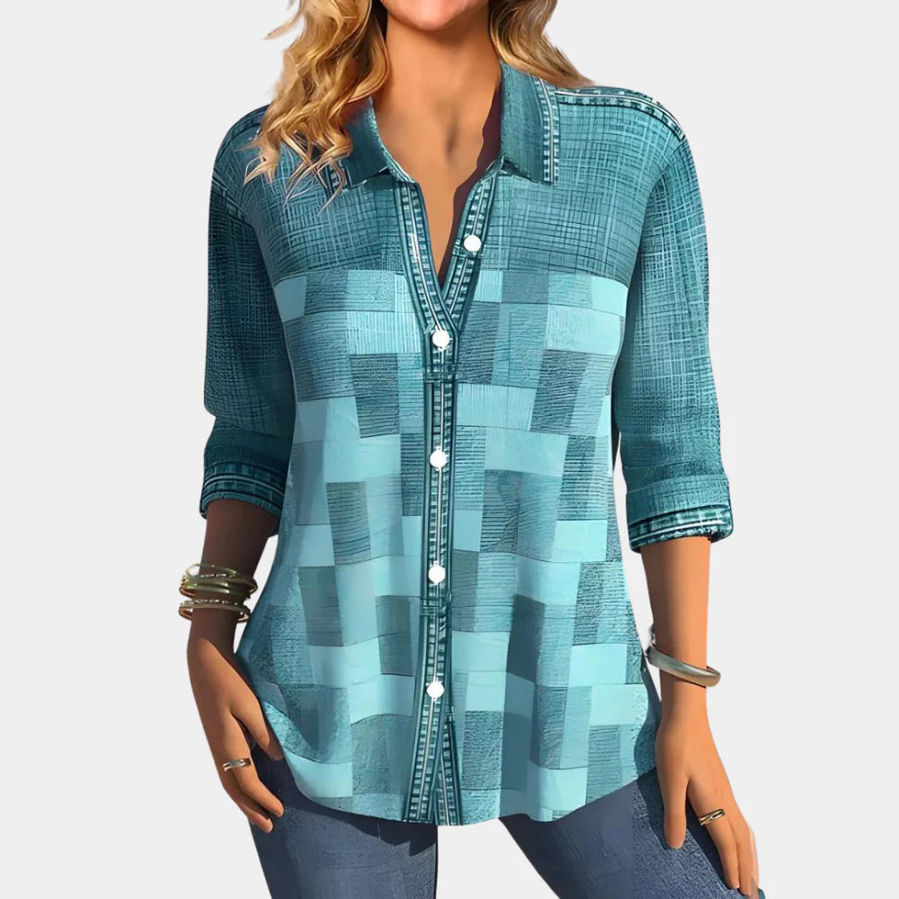 Freya Lockhart | Colour Block Print Blouse With Collar