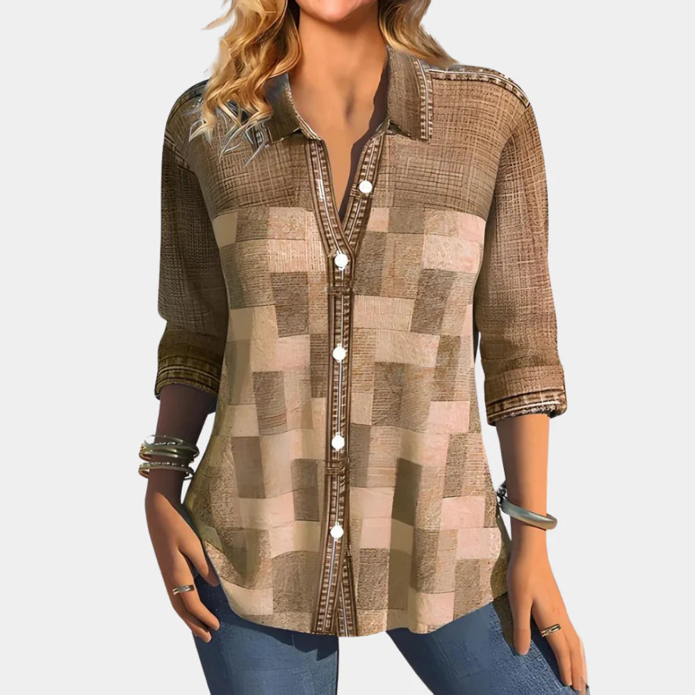 Freya Lockhart | Colour Block Print Blouse With Collar