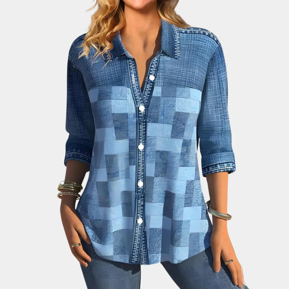 Freya Lockhart | Colour Block Print Blouse With Collar