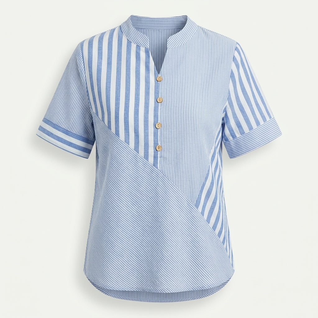 Eleanor Pemberton | Striped Notched-Neck Blouse With Button Detail