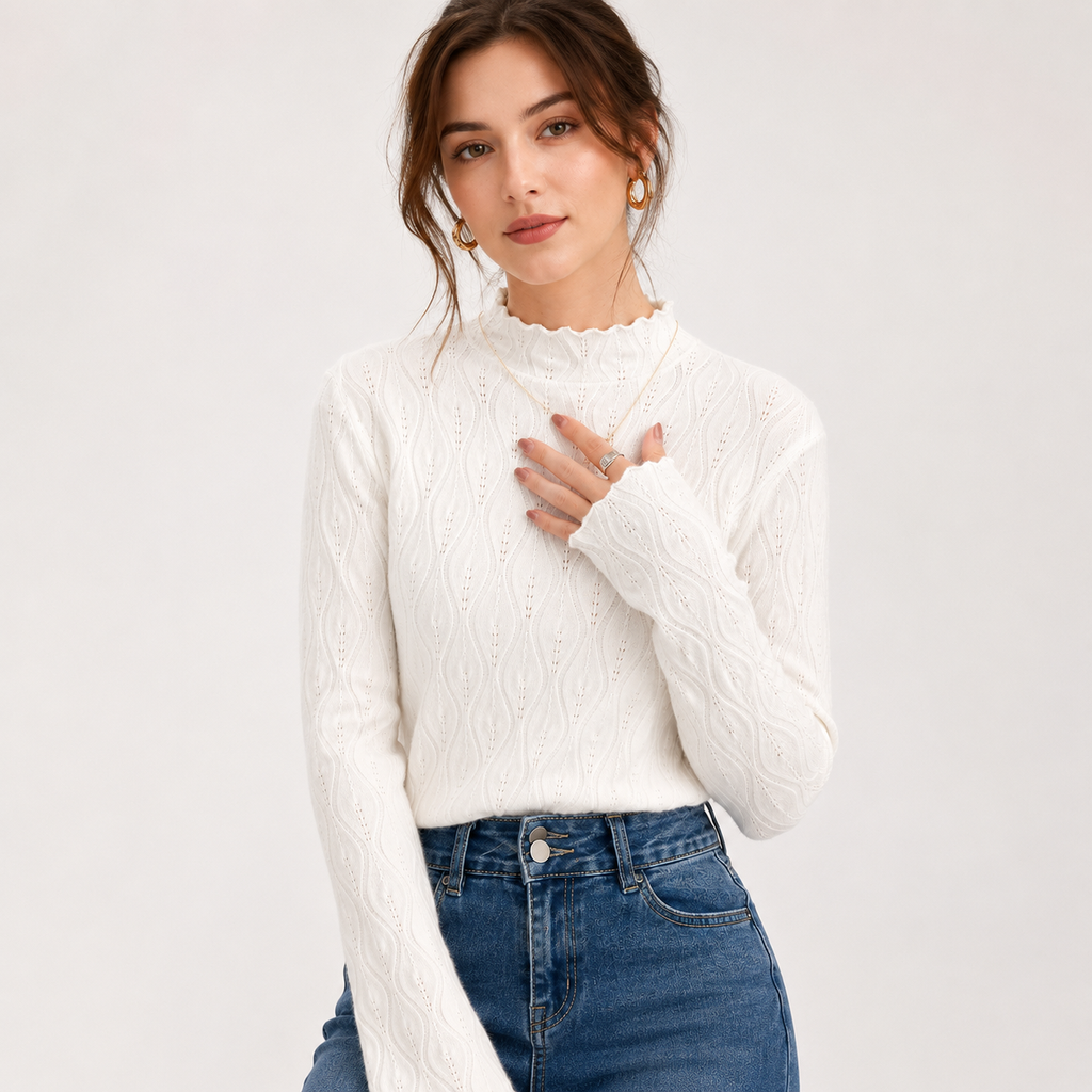 Tabitha Wright | Cream Ribbed Knit Turtleneck Jumper