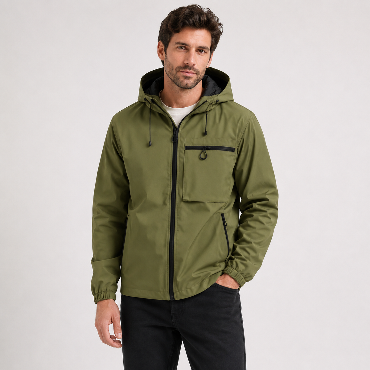 Tobias Robinson | Hooded Zip-Up Utility Jacket in Army Green