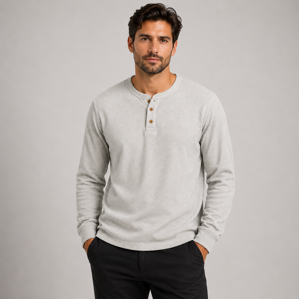Ellis Turner | Ribbed Henley Neck Long Sleeve Shirt