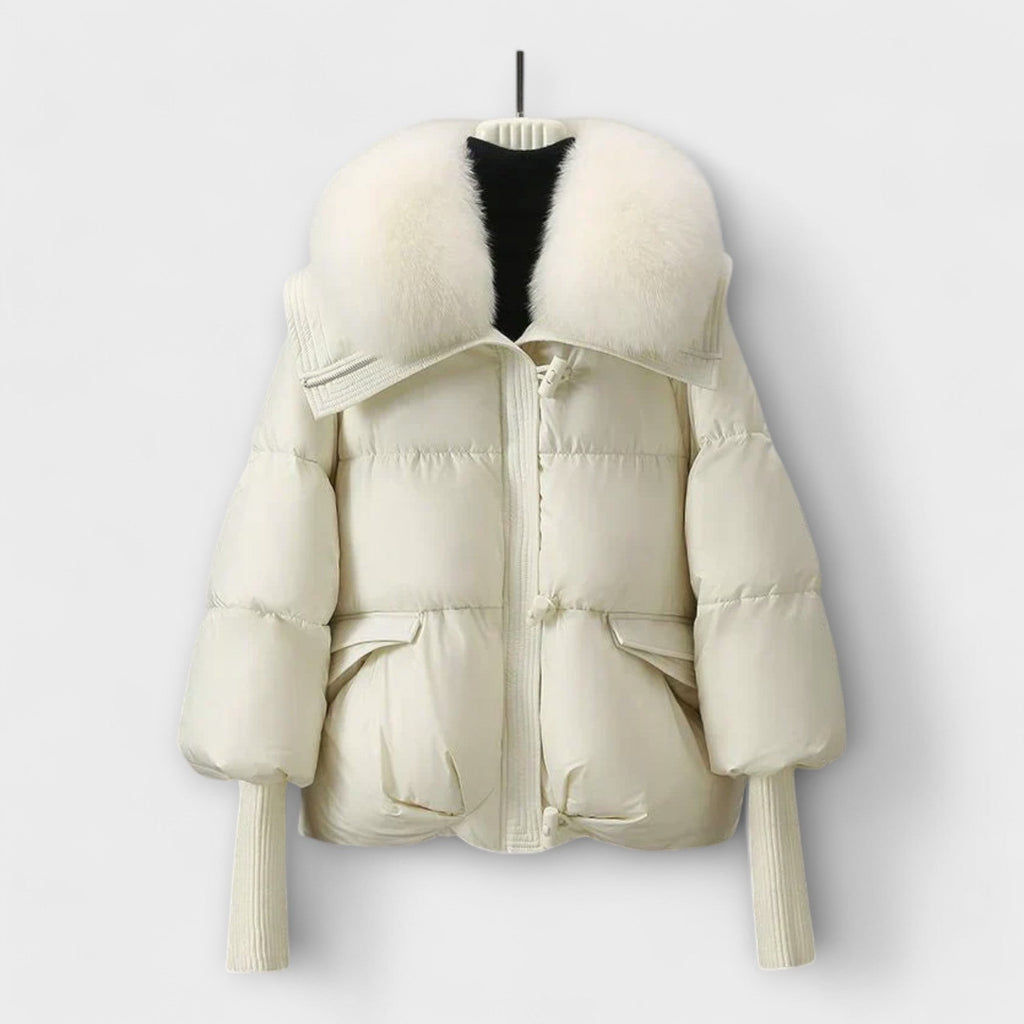 Women's Padded Faux Fur Collar Winter Jacket - White