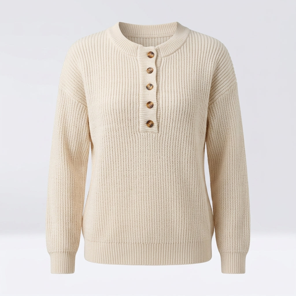 Victoria Jones | Button Detail Ribbed Knit Sweater