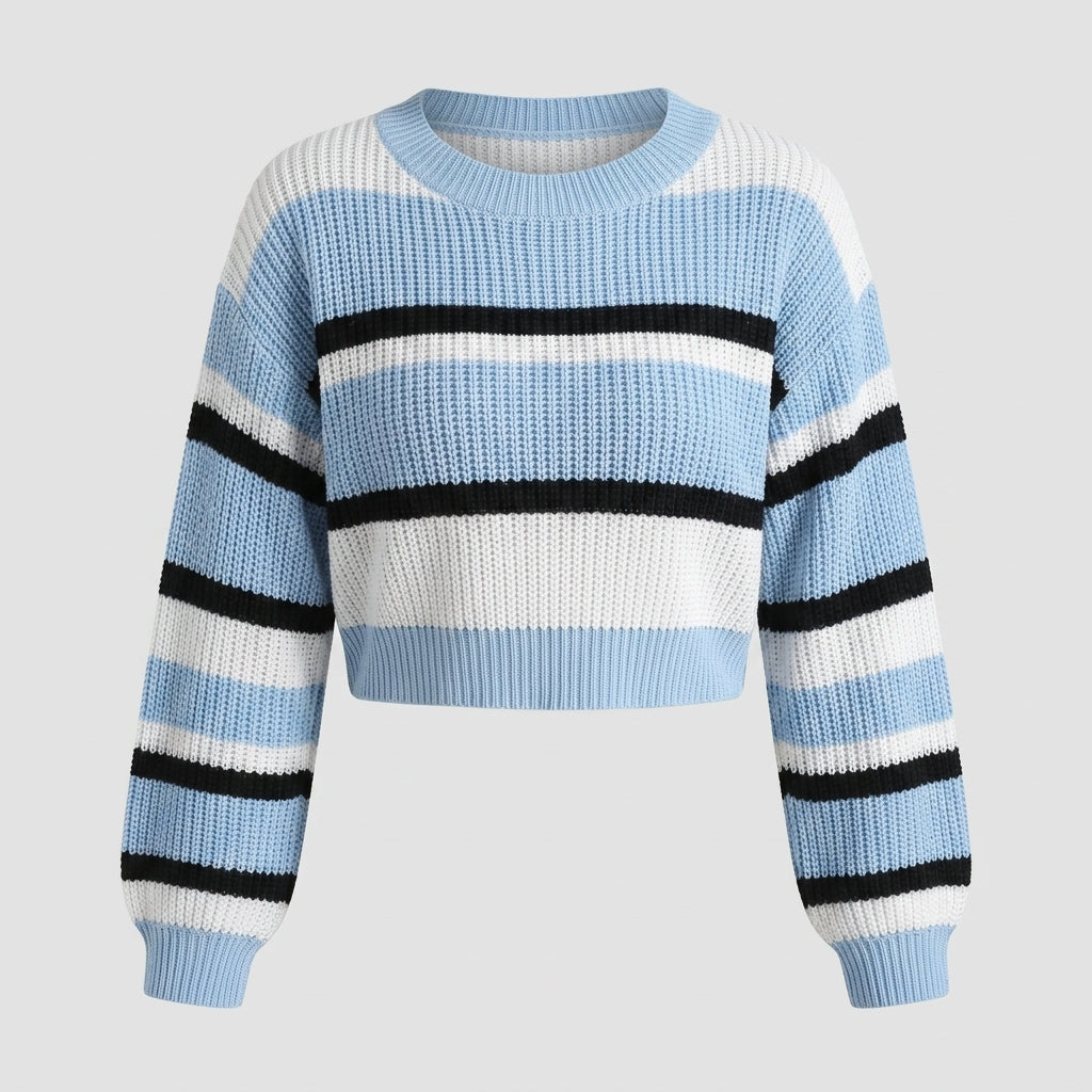 Victoria White | Striped Colourblock Cropped Knit Sweater