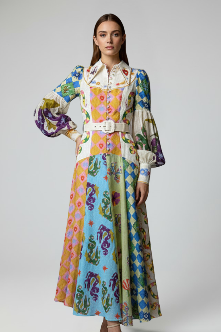 Giselle Thornbury | Printed Maxi Dress With V-Neck