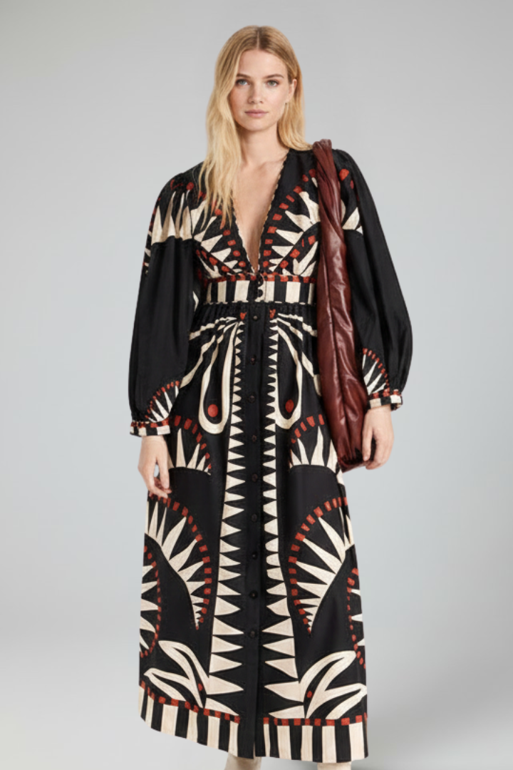 Giselle Thornbury | Printed Maxi Dress With V-Neck