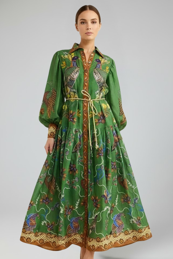 Giselle Thornbury | Printed Maxi Dress With V-Neck