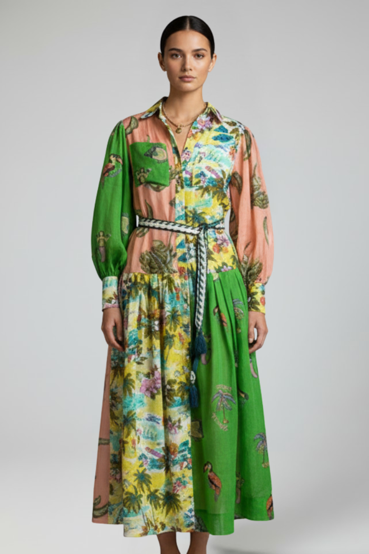 Giselle Thornbury | Printed Maxi Dress With V-Neck