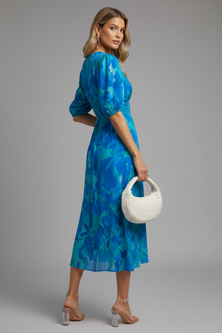 Juliet Fairweather | Floral Puff Sleeve V-Neck Midi Dress