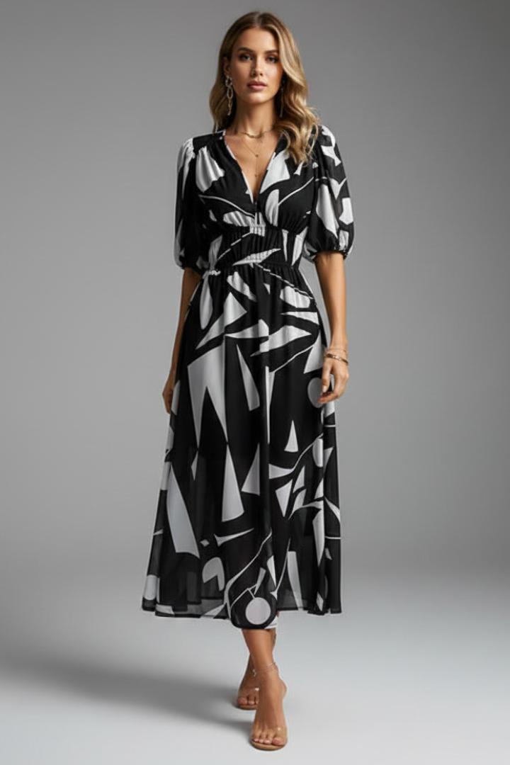 Juliet Fairweather | Floral Puff Sleeve V-Neck Midi Dress