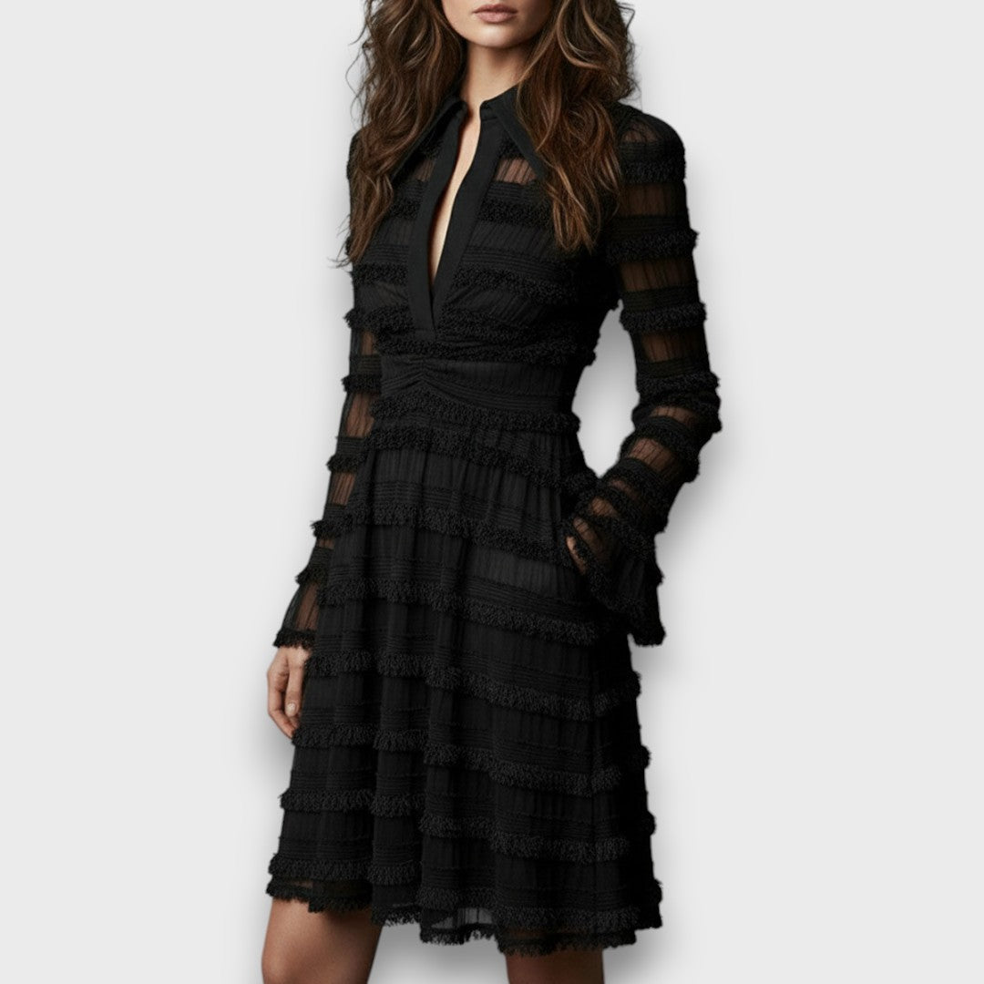 Isabel Faulkner | Textured V-Neck Long Sleeve Midi Dress
