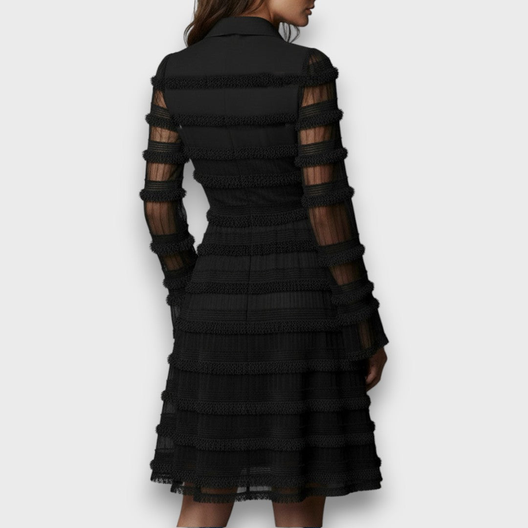 Isabel Faulkner | Textured V-Neck Long Sleeve Midi Dress