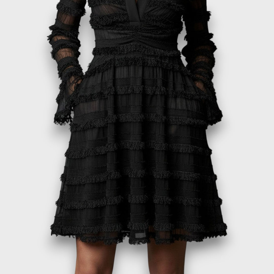 Isabel Faulkner | Textured V-Neck Long Sleeve Midi Dress