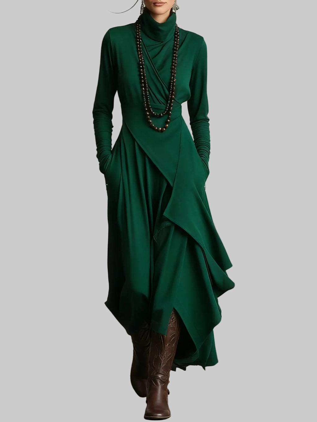 Draped Polo Neck Maxi Dress