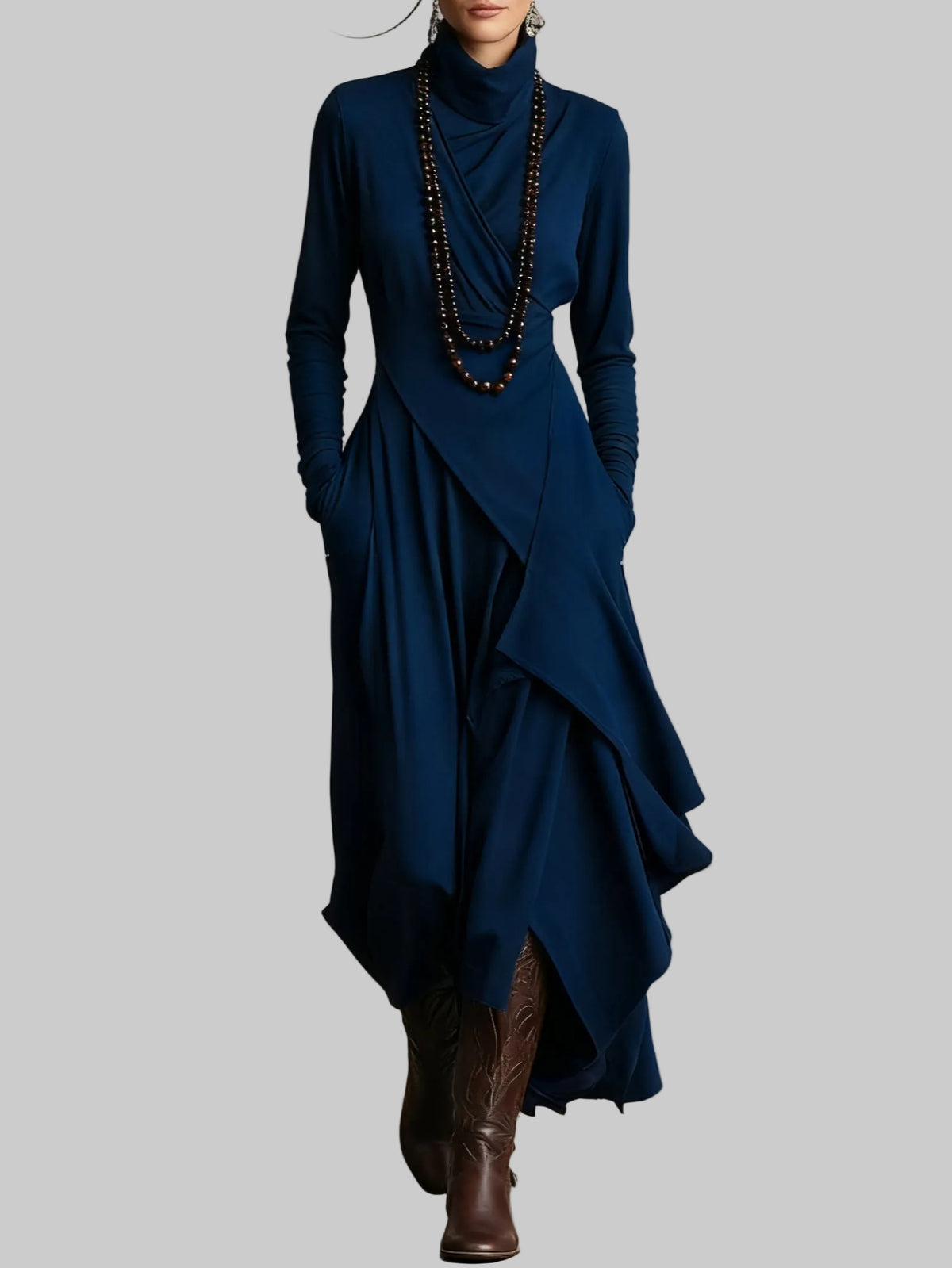 Draped Polo Neck Maxi Dress