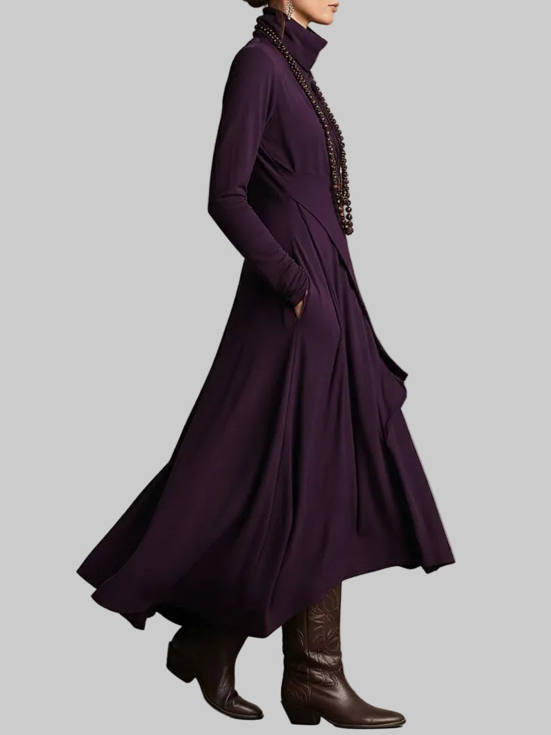 Draped Polo Neck Maxi Dress