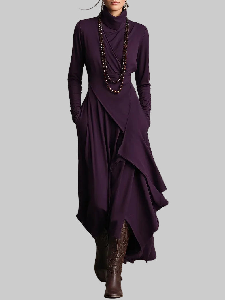 Draped Polo Neck Maxi Dress
