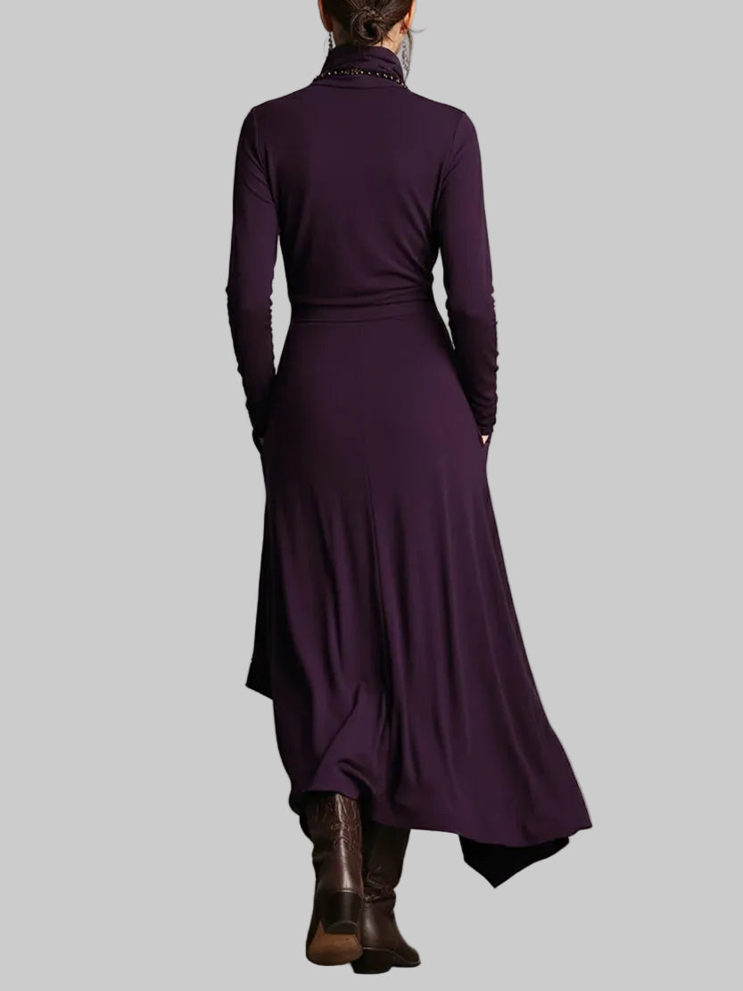 Draped Polo Neck Maxi Dress