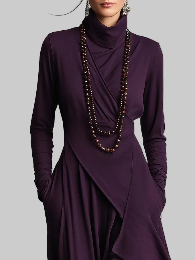Draped Polo Neck Maxi Dress