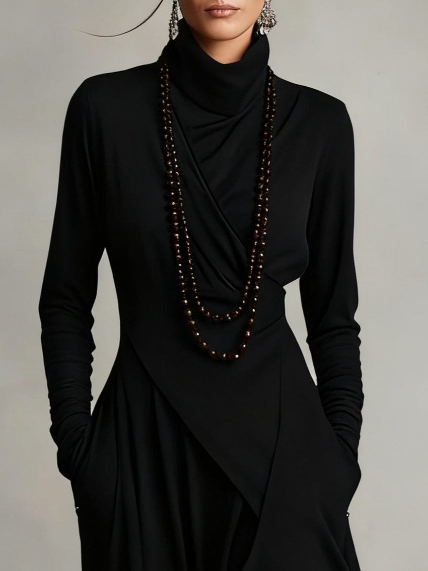 Draped Polo Neck Maxi Dress