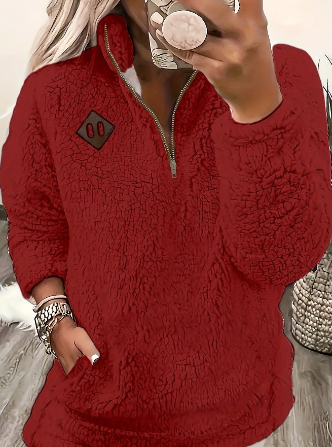Elspeth Dunbar | White Fleece Half-Zip Pullover Sweater