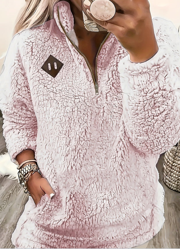 Elspeth Dunbar | White Fleece Half-Zip Pullover Sweater